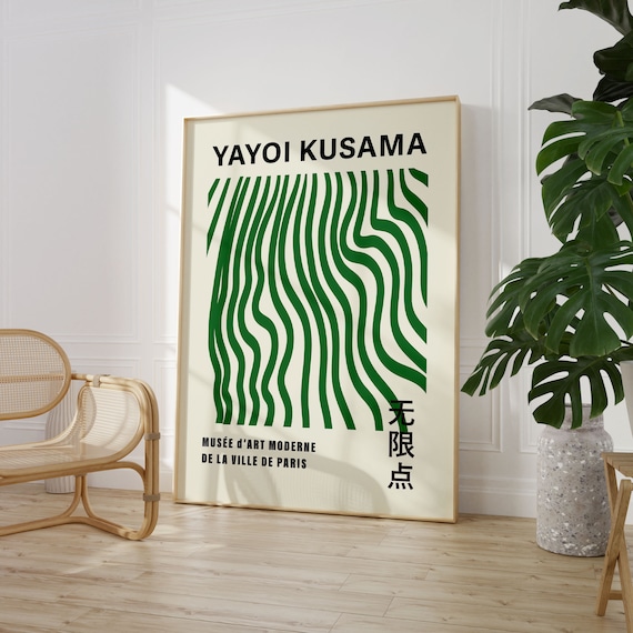Yayoi Kusama Style Emerald Green Flowing Stripe Gallery Art Poster