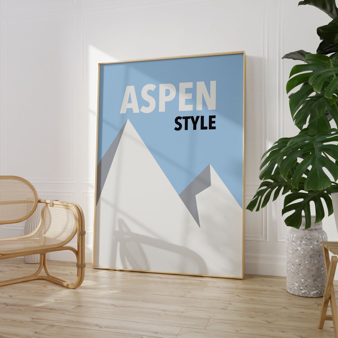 Aspen Style Colorado Mountain Poster Minimalist Blue White Peak Art