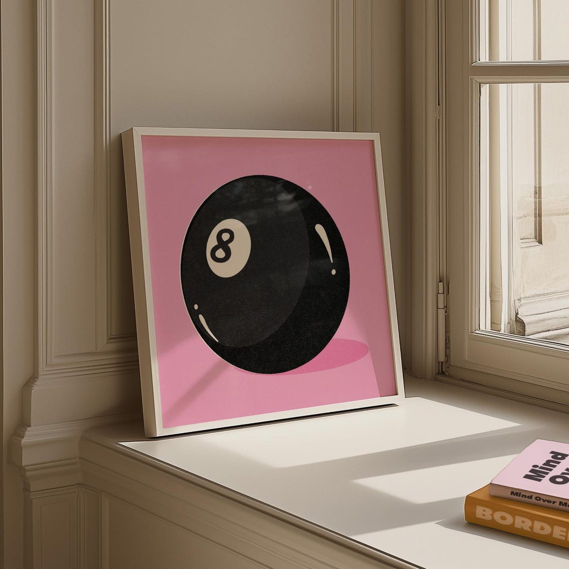 Retro Black 8 Ball On Pink Background Lucky Billiards Poster