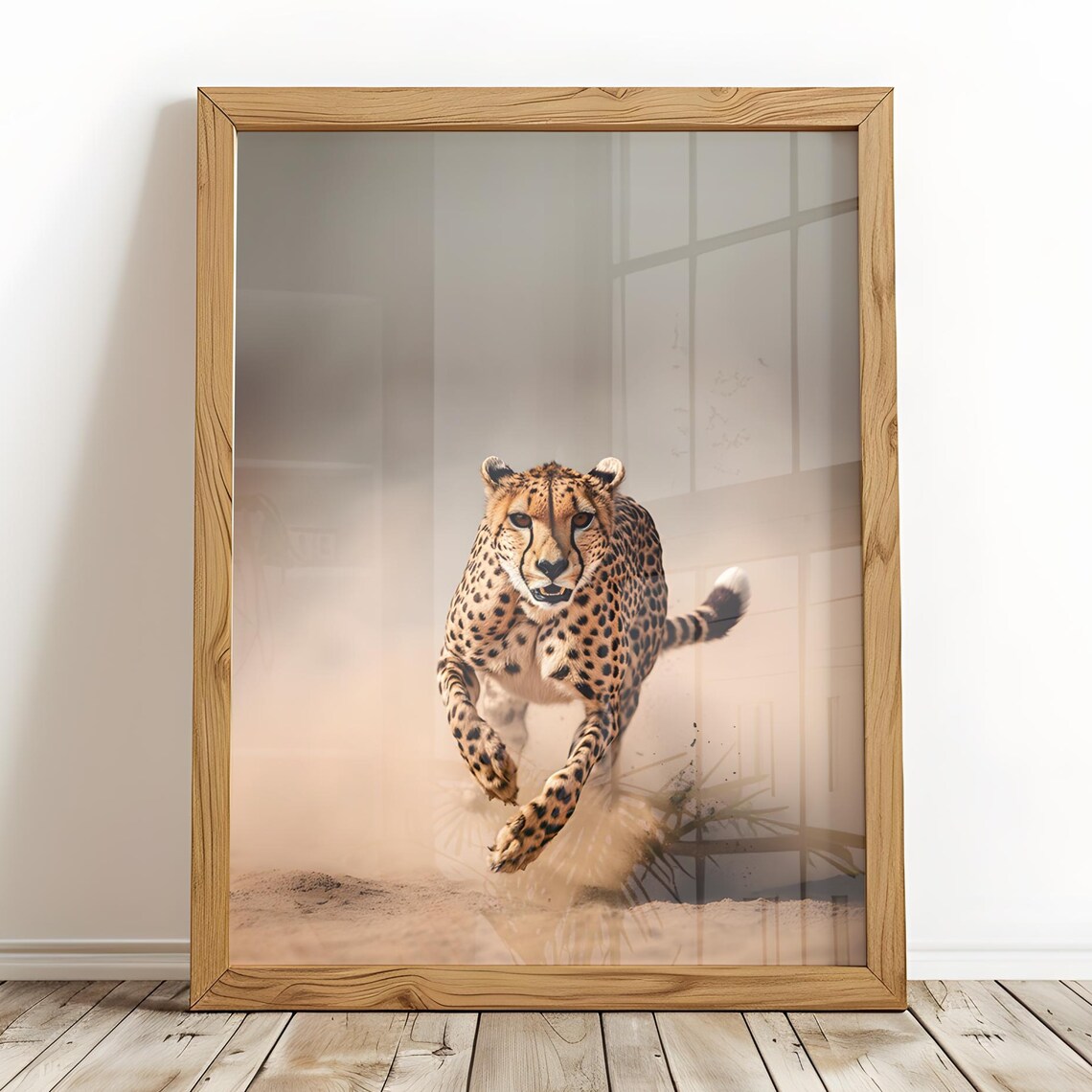 Running Cheetah Dusty Savanna Wildlife Photography Art Poster