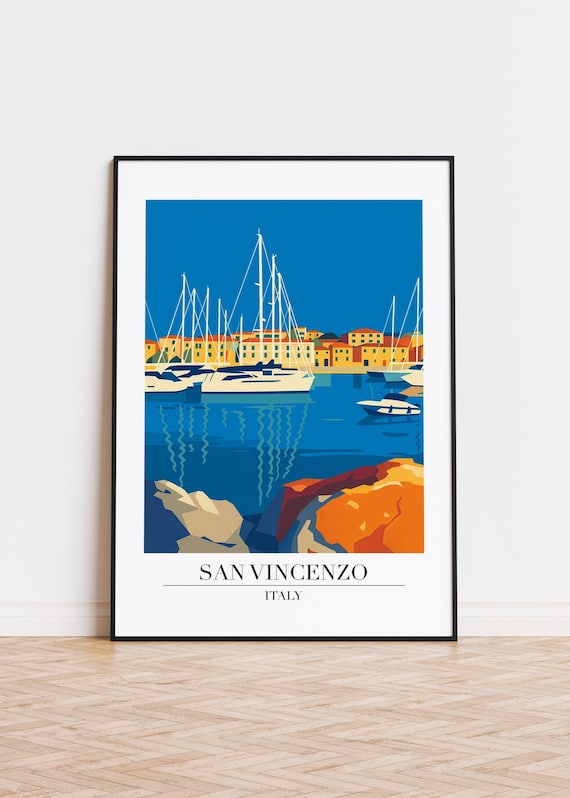 San Vincenzo Italy Sailboat Marina Blue Water Coastal Travel Poster