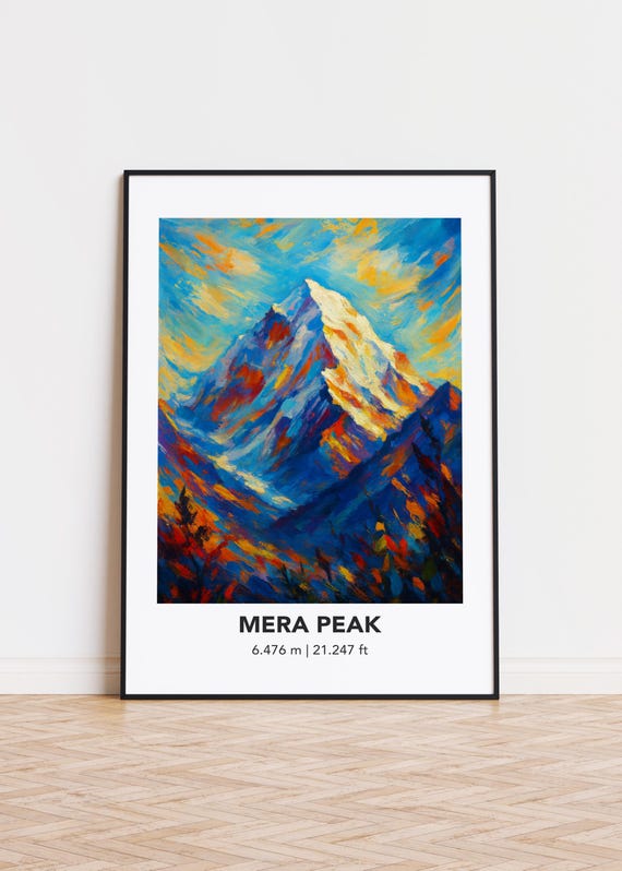 Mera Peak Poster Mountain Print Modern Oil Painting Style Art