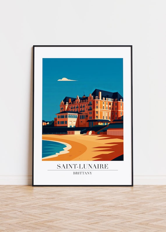 Saint Lunaire Brittany Grand Beach Hotel Retro Travel Illustration Poster