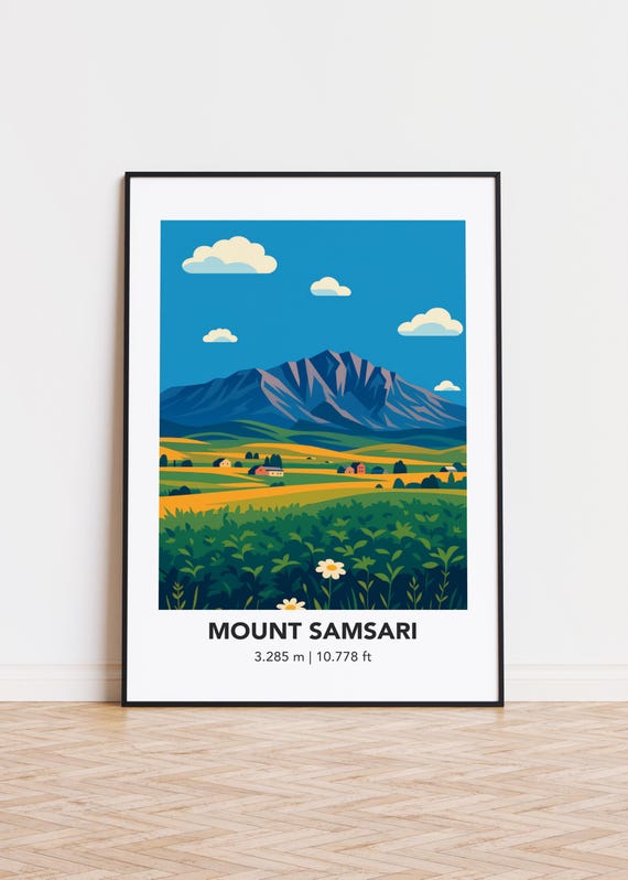 Mount Samsari Poster Print, Mountain Illustration