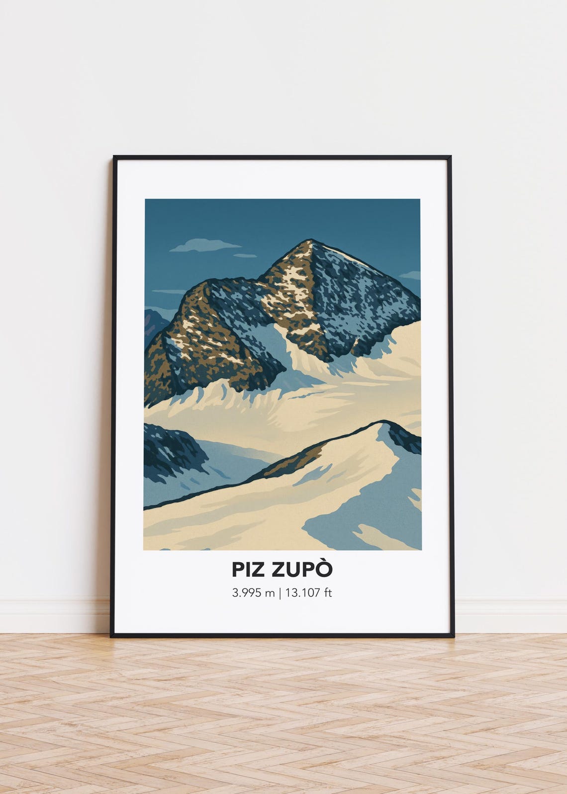 Piz Zupò Alpine Snowy Pyramid Peak Glacier Illustration Poster