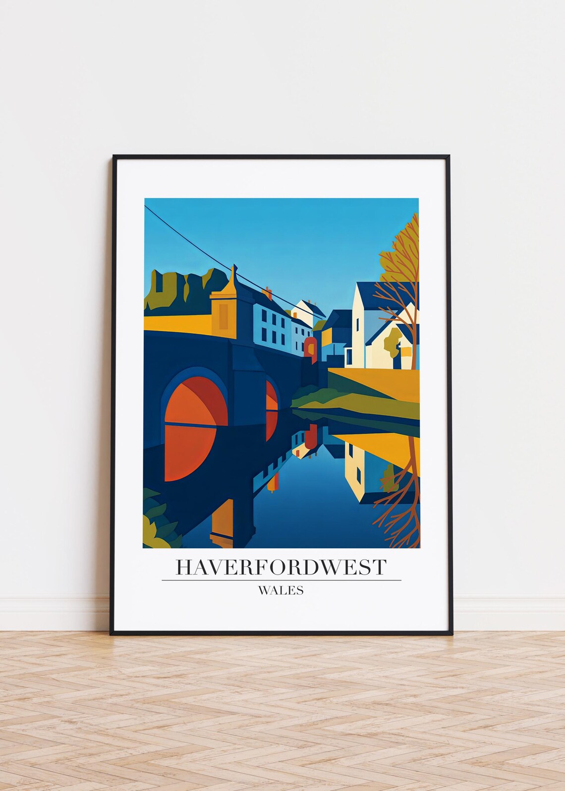 Haverfordwest Wales Riverside Bridge Geometric Travel Art Poster