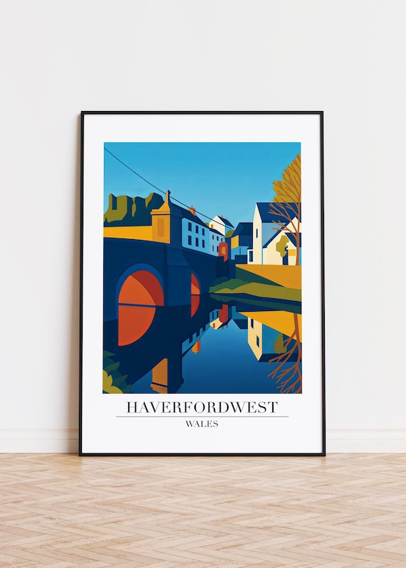 Haverfordwest Wales Riverside Bridge Geometric Travel Art Poster