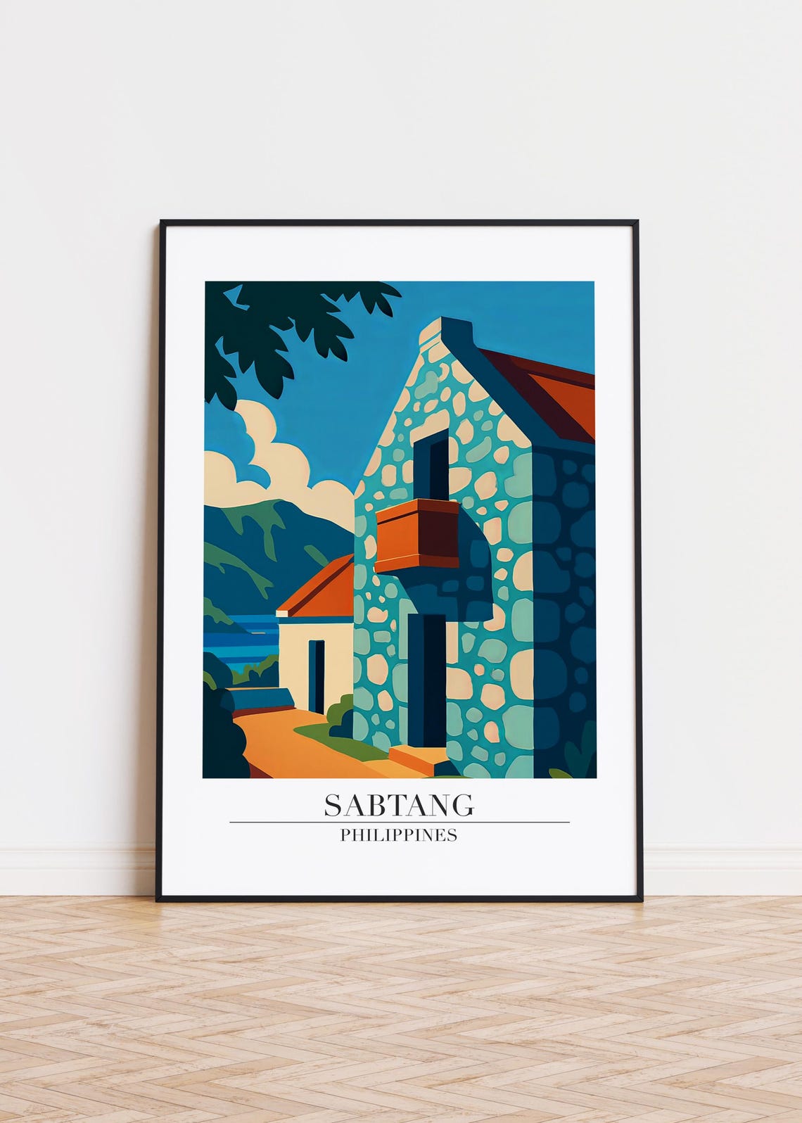 Sabtang Philippines Blue Stone House Coastline Travel Art Poster