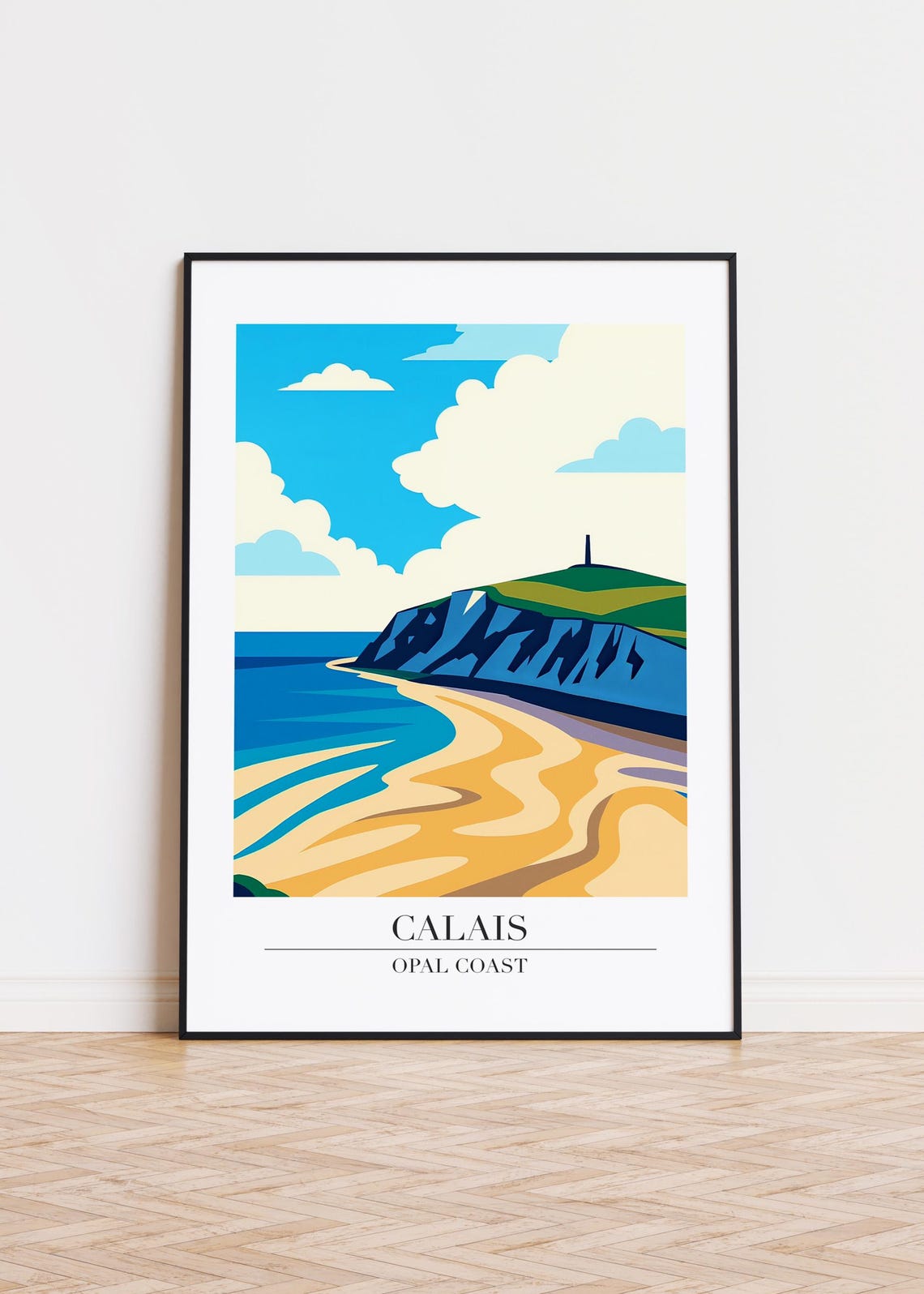 Calais Opal Coast France White Cliffs Sandy Beach Travel Poster