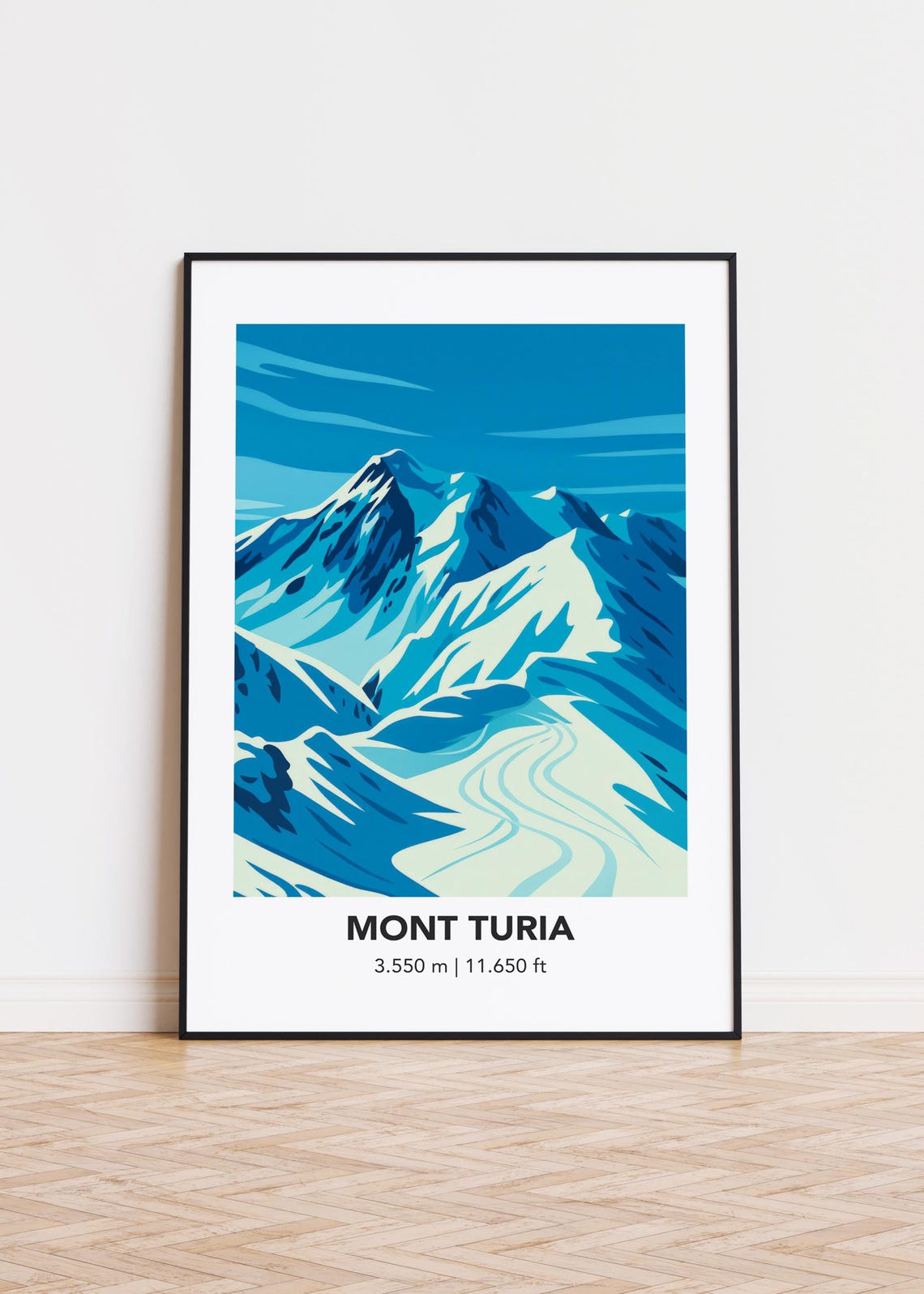 Mont Turia Snowy Alpine Peak Blue Glacier Illustration Travel Poster