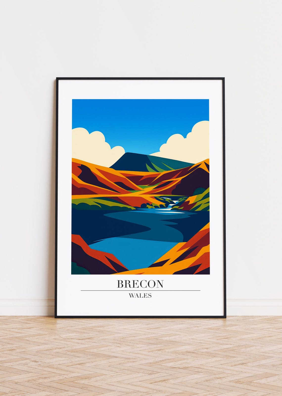 Brecon Wales Mountain Valley River Bold Modern Travel Poster Artwork