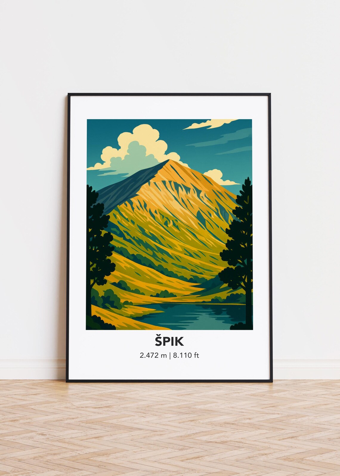 Spik Peak 2472M Vintage Travel Poster With Alpine Lake Scene