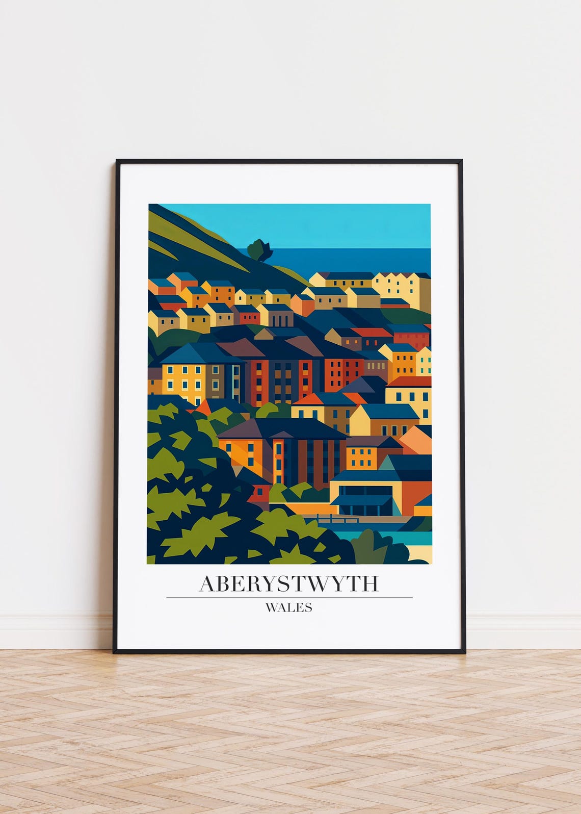 Aberystwyth Wales Poster Skyline Illustration Art Print