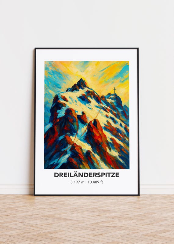 Dreilnderspitze Mountain Art Poster Modern Oil Painting Style