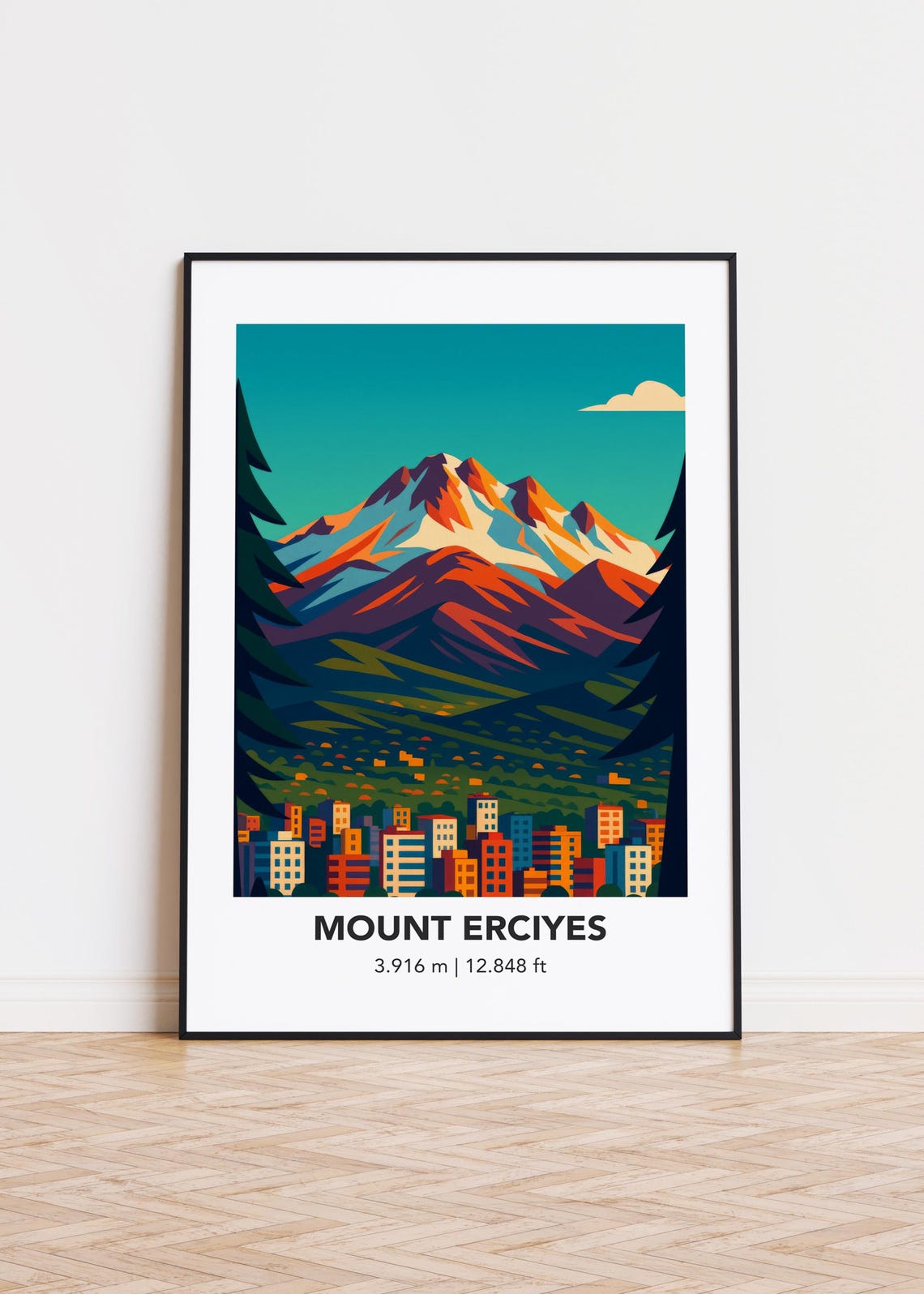 Mount Erciyes Turkey Snowy Modern Minimalist Alpine Peak Travel Poster