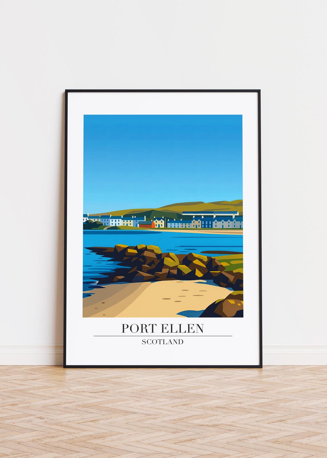 Port Ellen Scotland Rocky Beach Waterfront Town Travel Art Poster