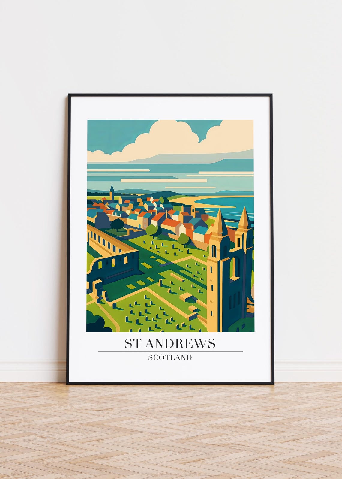 St Andrews Scotland Aerial Cathedral Ruins Town Panorama Art Poster