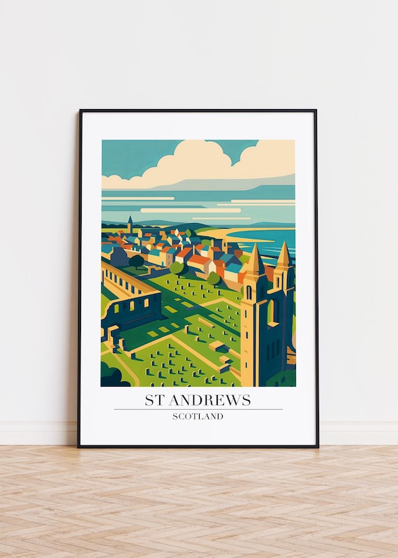 St Andrews Scotland Aerial Cathedral Ruins Town Panorama Art Poster