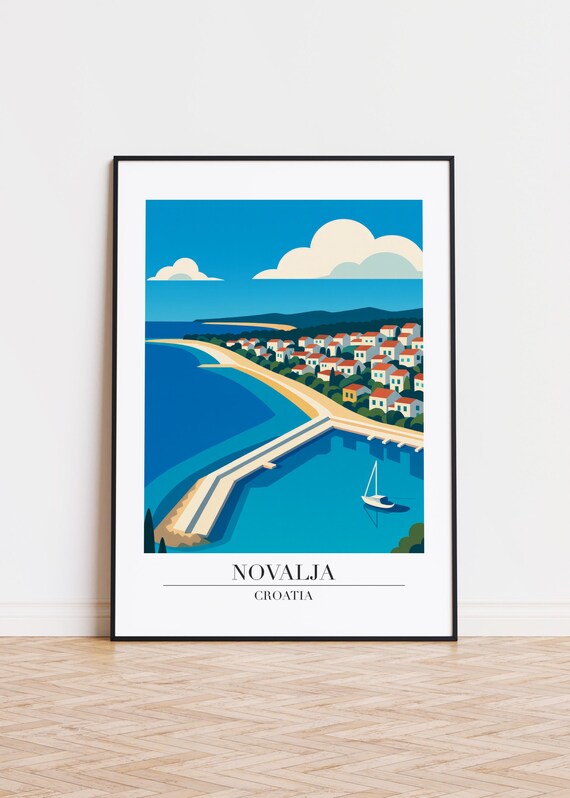 Novalja Croatia Sandy Beach Marina Sailboat Summer Coast Travel Poster
