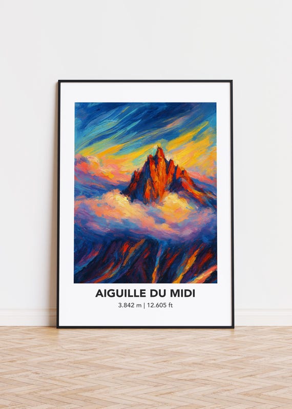 Aiguille Du Midi Poster Mountain Print Modern Oil Painting Style Art