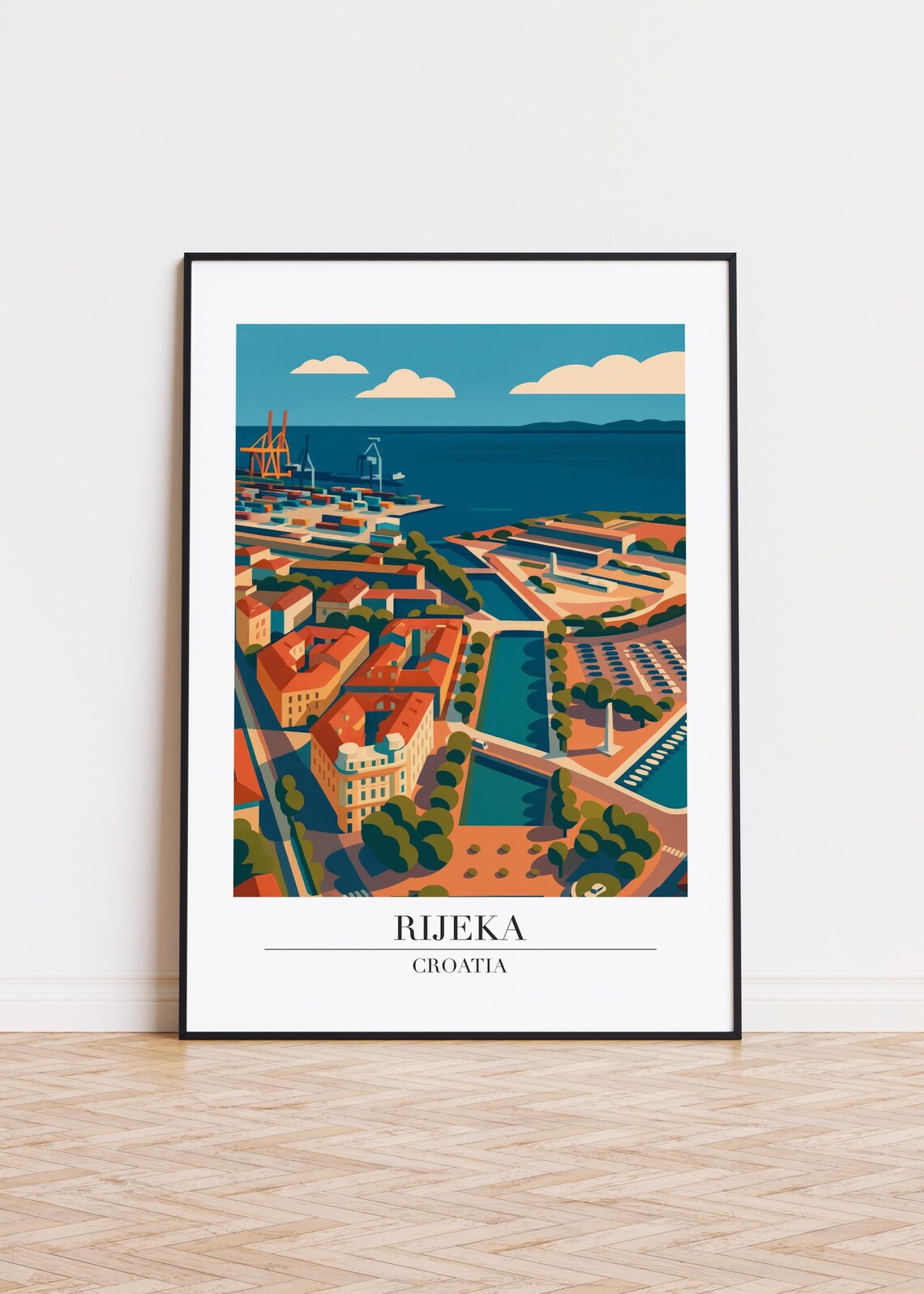 Rijeka Croatia Scenic Harbor Port Marina Aerial Travel Poster