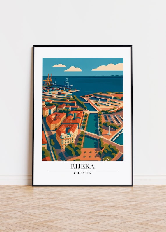 Rijeka Croatia Scenic Harbor Port Marina Aerial Travel Poster