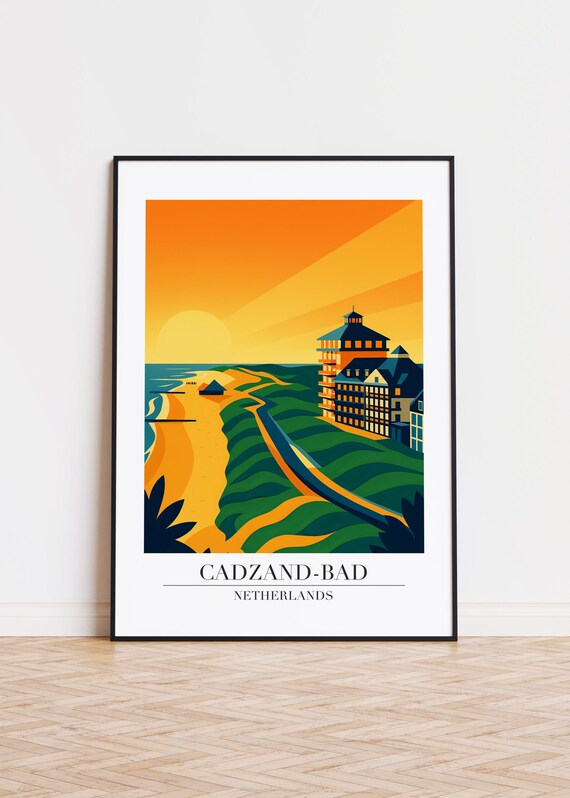 Cadzand-Bad Netherlands Sunset Beach Dunes Grand Hotel Travel Poster