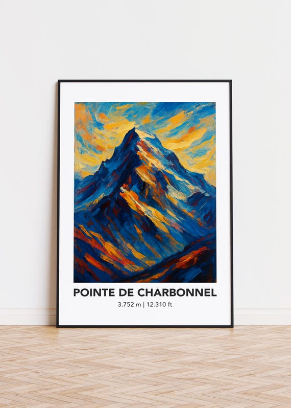 Pointe De Charbonnel Poster Mountain Print Modern Oil Painting Style Art