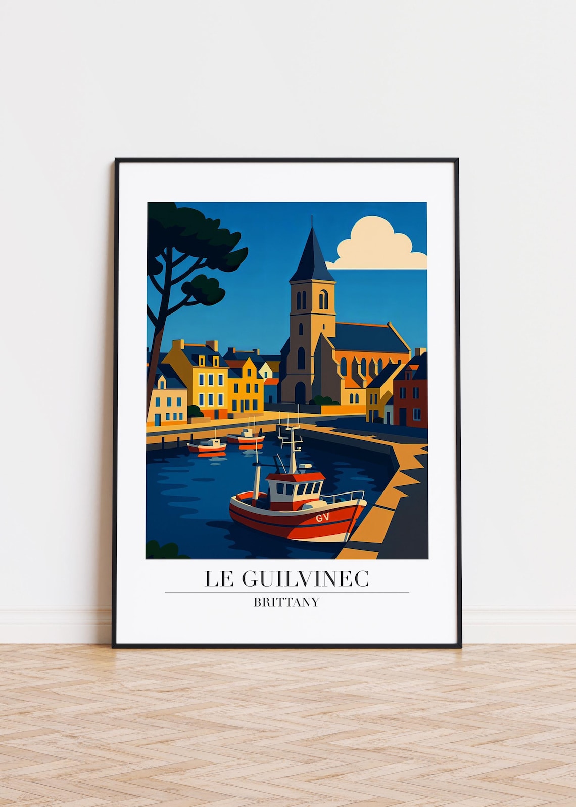 Le Guilvinec Brittany Fishing Boat Harbor Vintage Travel Poster