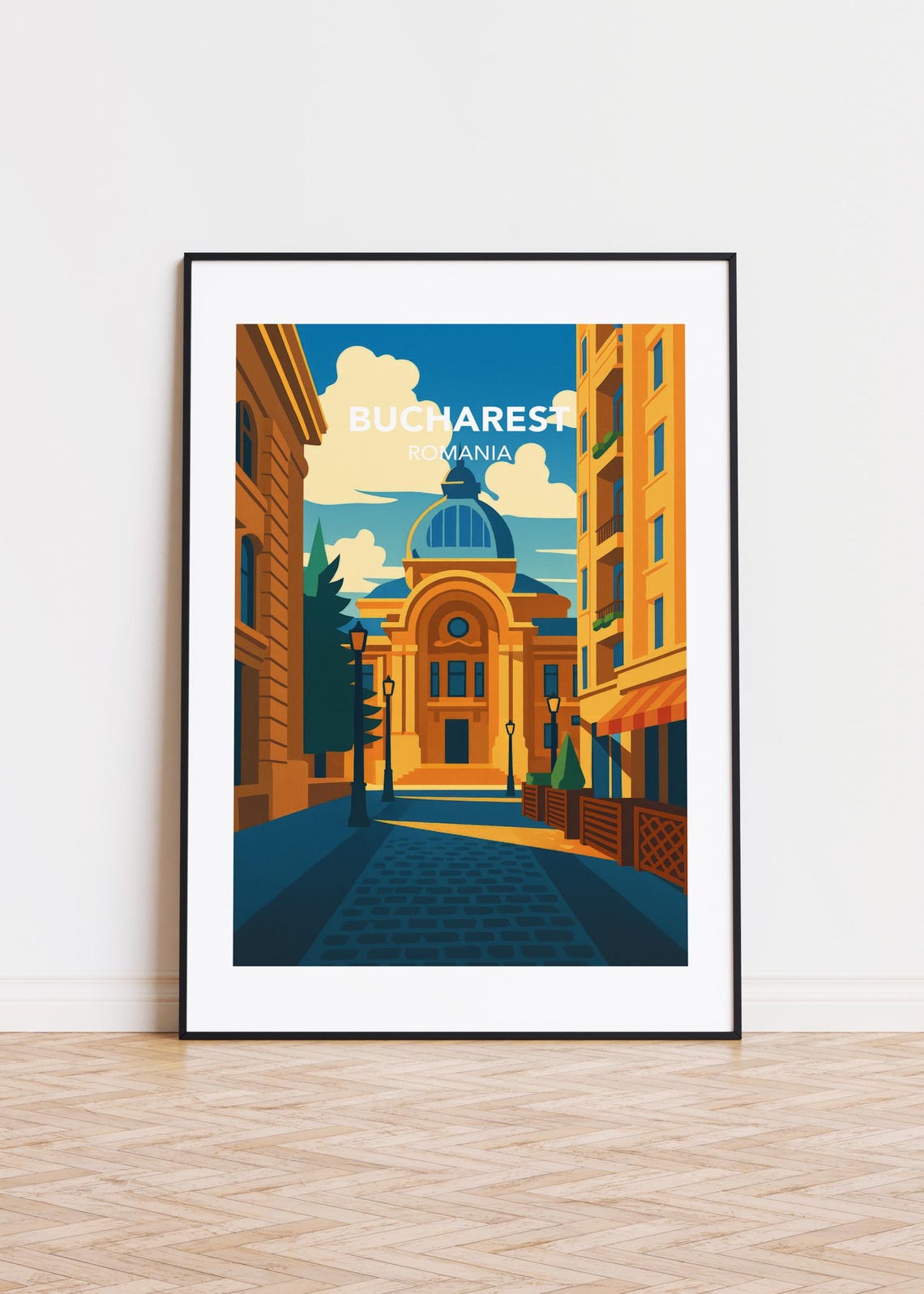 Bucharest Cityscape Poster Modern Minimalist Art Print