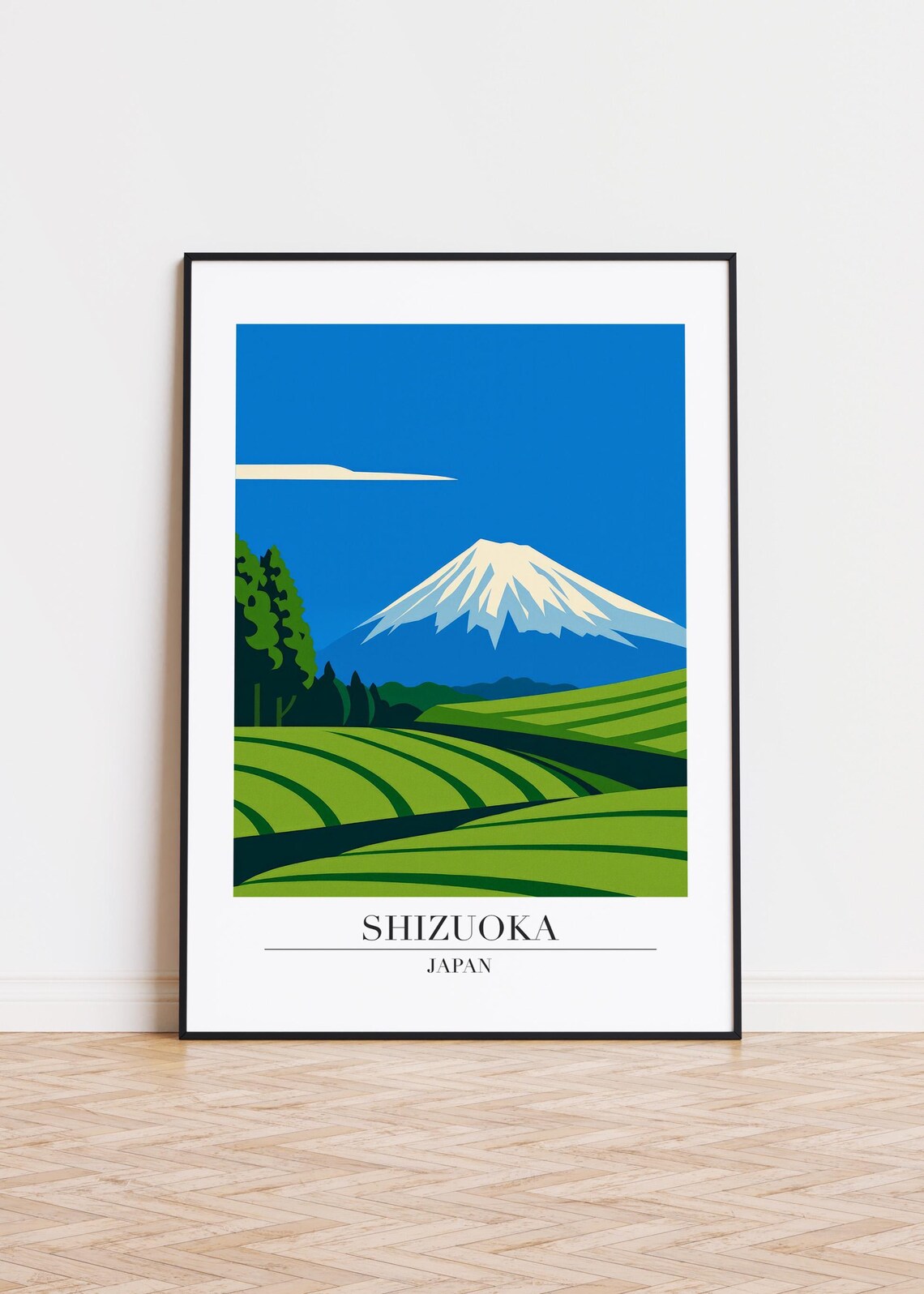 Shizuoka Japan Mount Fuji Green Tea Fields Scenic Travel Art Poster