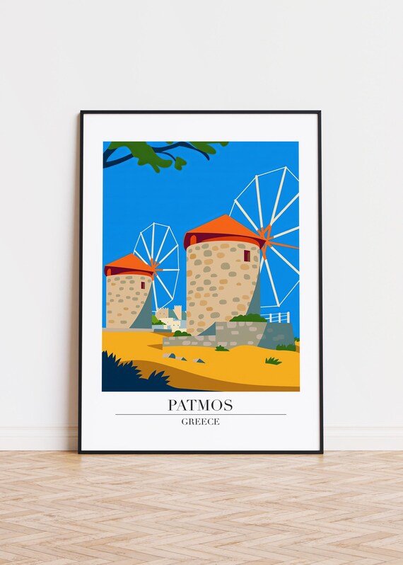 Patmos Greece Poster Modern Travel Illustration Art