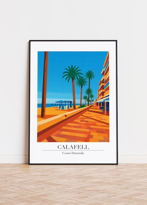 Calafell Costa Daurada Palm Promenade Beach Bar Travel Poster