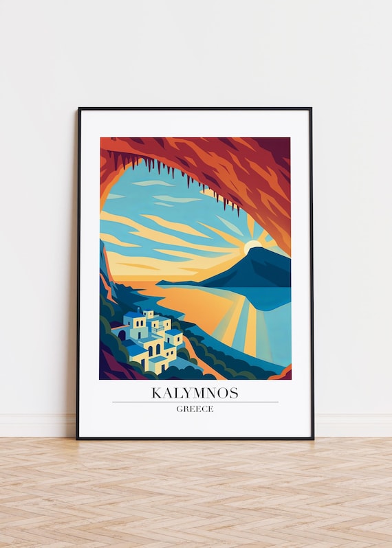 Kalymnos Greece Sunset Cave Arch Overlook Aegean Travel Poster