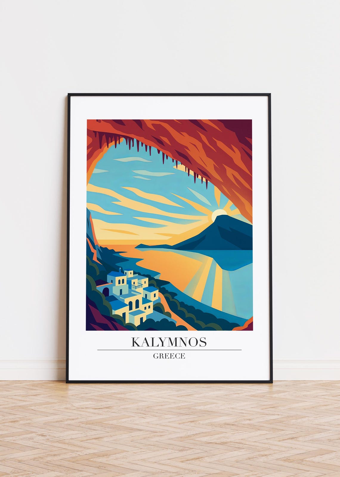 Kalymnos Greece Sunset Cave Arch Overlook Aegean Travel Poster