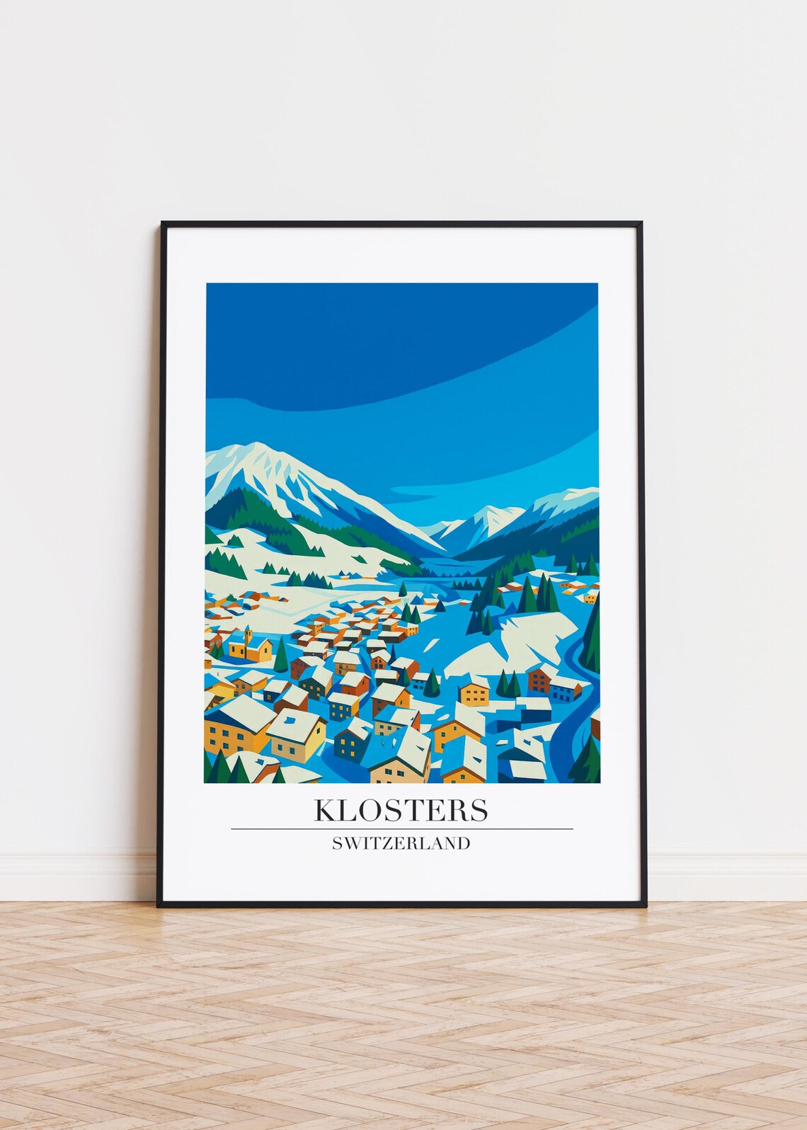 Klosters Switzerland Snowy Alpine Village Ski Travel Art Poster