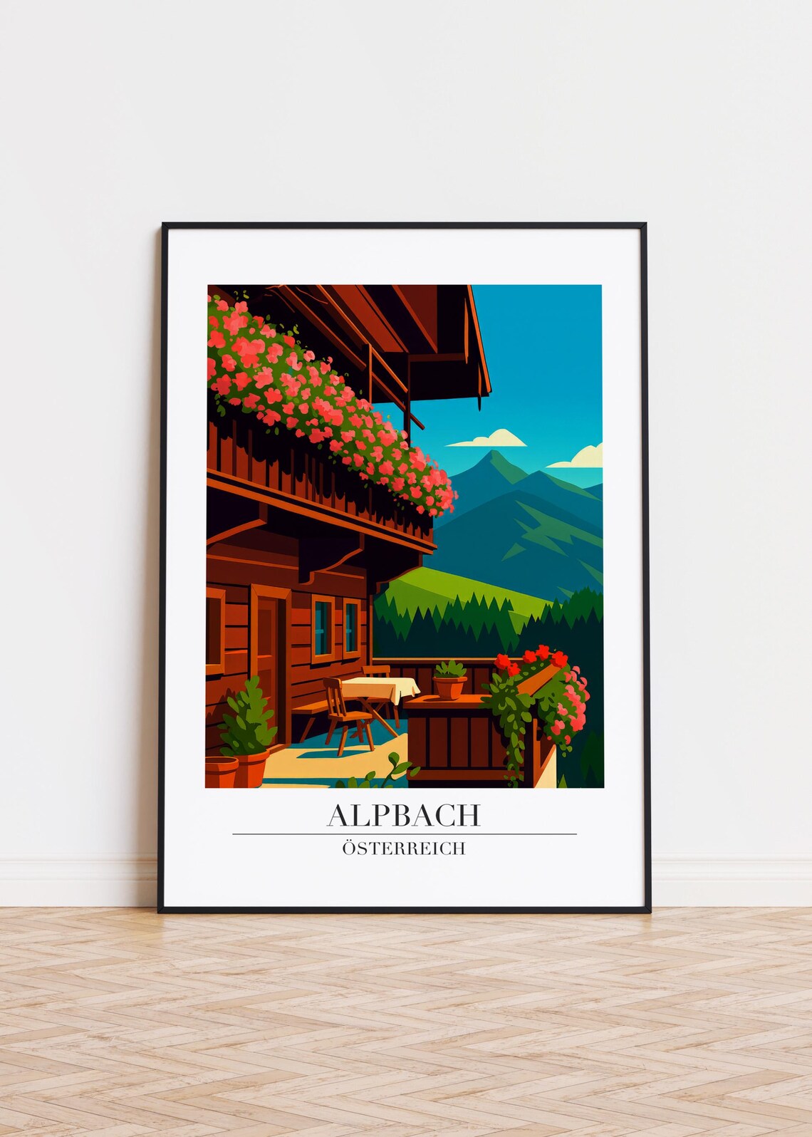Alpbach Austria Modern Travel Illustration Poster