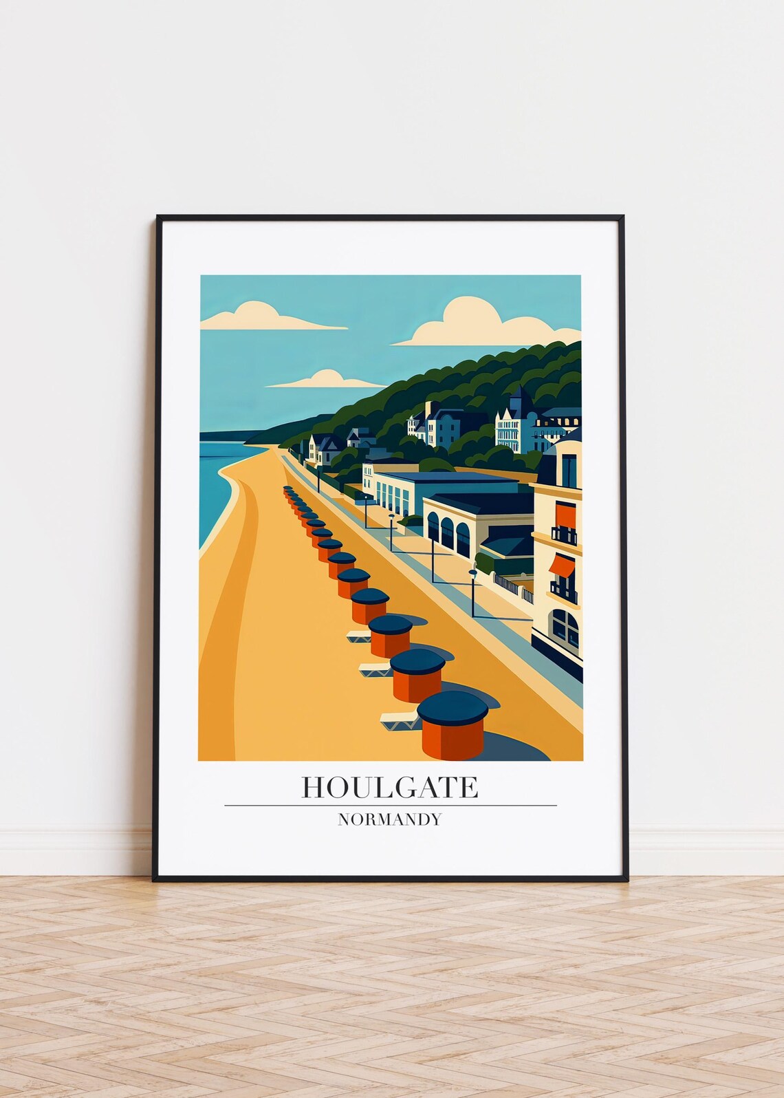 Houlgate Normandy Beach Vintage Travel Poster French Seaside Umbrellas Art
