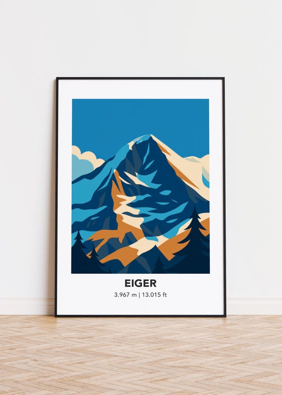 Eiger Mountain Poster Modern Swiss Alps Illustration Art