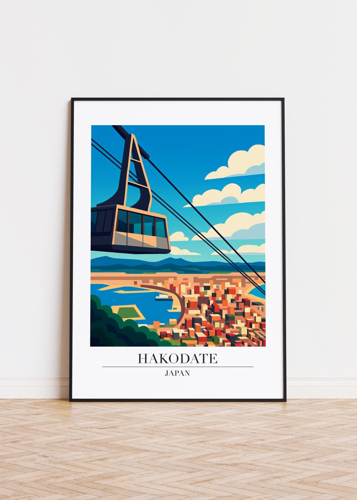 Hakodate Cityscape, Modern Travel Art Print