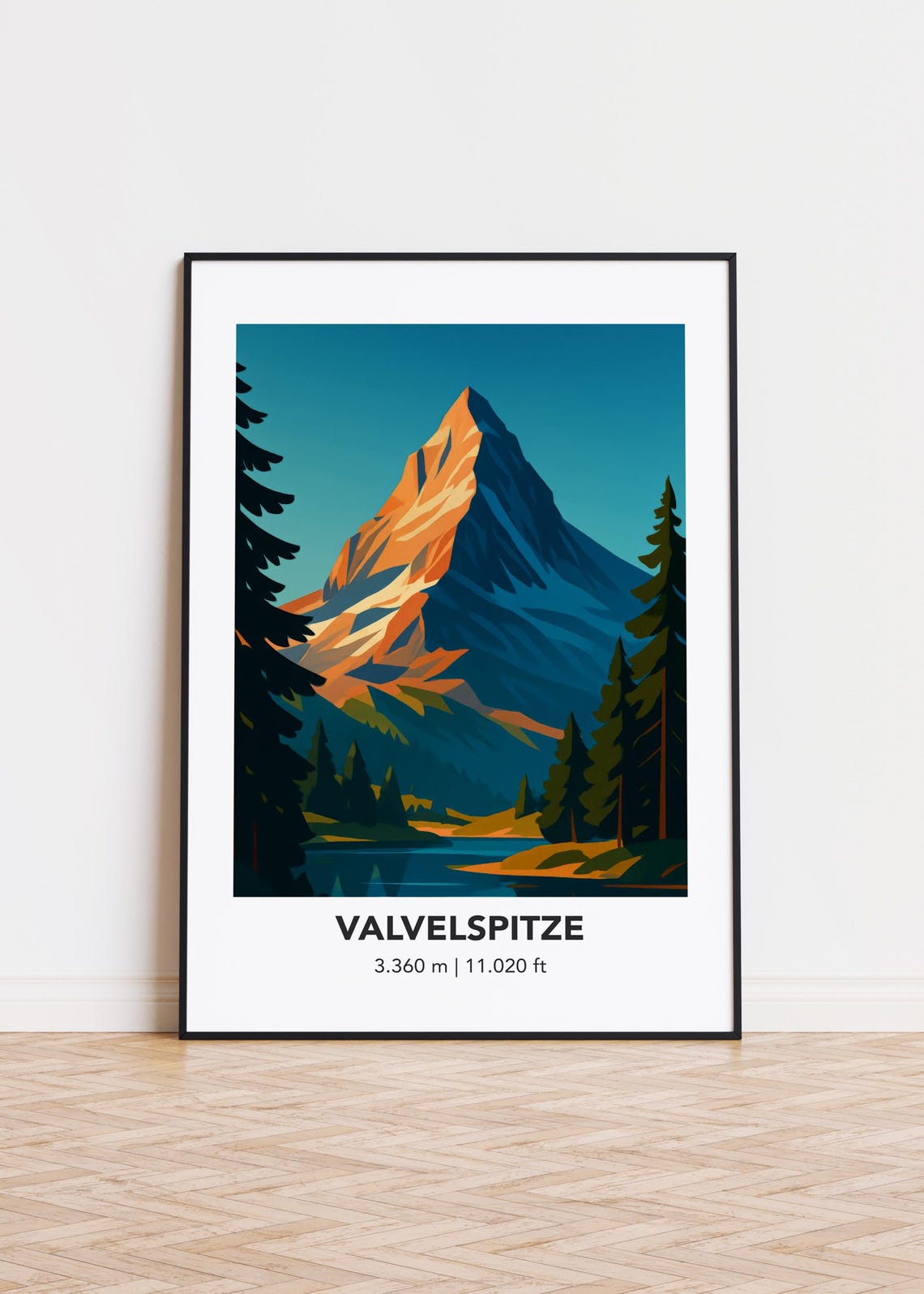 Valvelspitze Mountain Sunset Peak Alpine Travel Illustration Poster