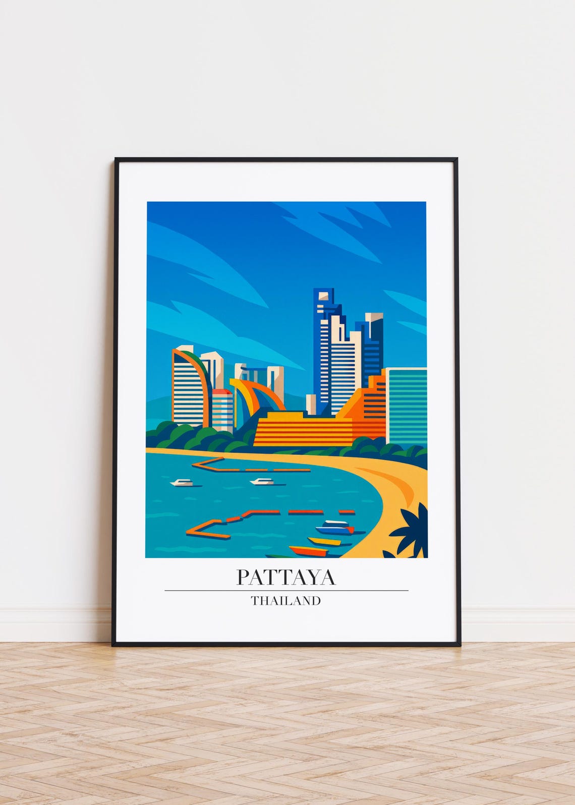 Pattaya Cityscape Poster Modern Travel Art Print