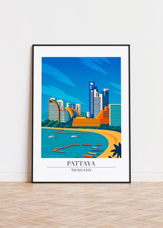 Pattaya Cityscape Poster Modern Travel Art Print