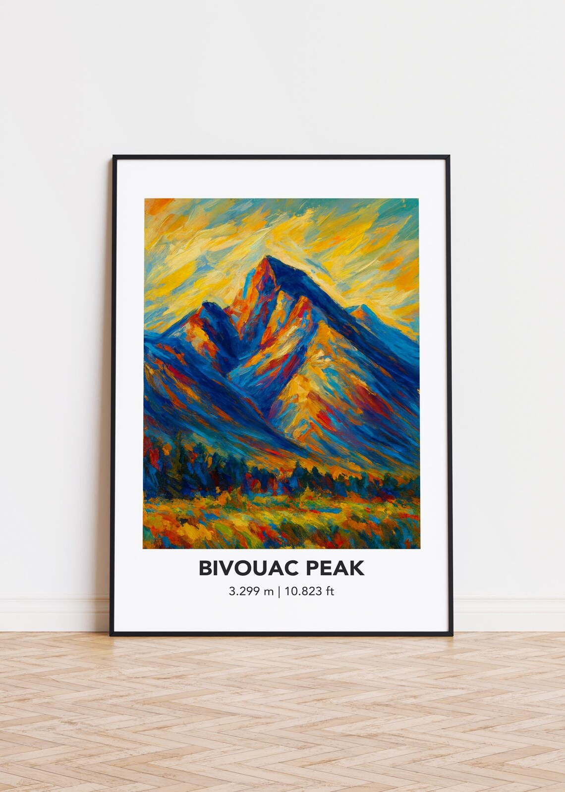 Bivouac Peak 3.299 m Sunset Glow Oil Painting Mountain Landscape Poster