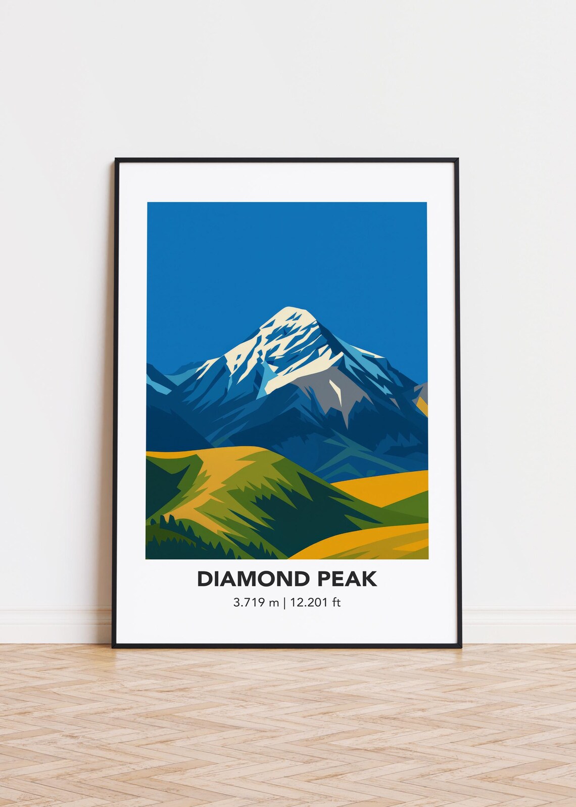 Diamond Peak Illustration Poster Print, Mountain Silhouette
