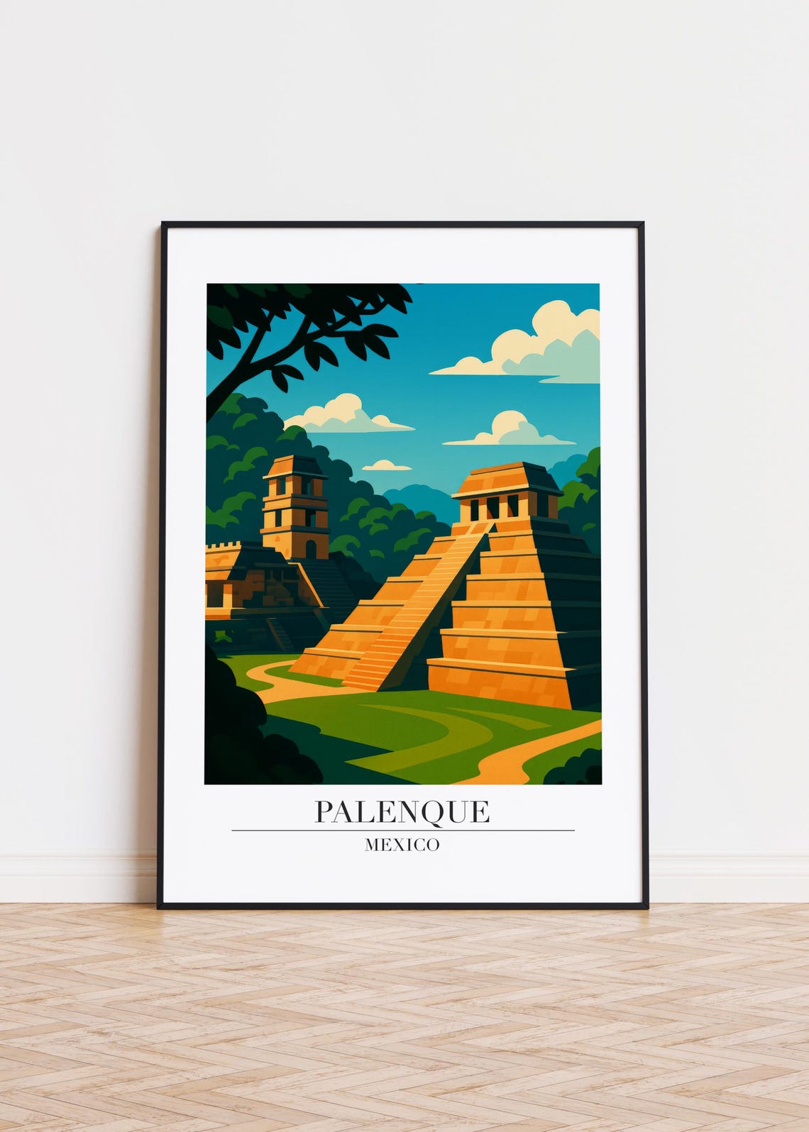 Palenque Mexico Ancient Maya Pyramid Jungle Travel Art Poster
