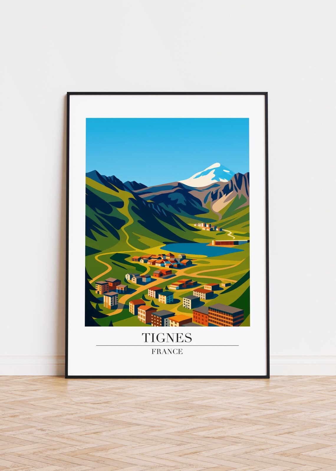 Tignes France Alpine Ski Village Mountain Lake Travel Poster
