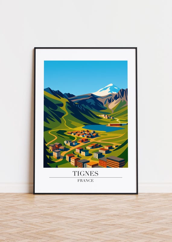 Tignes France Poster Ski Town Illustration