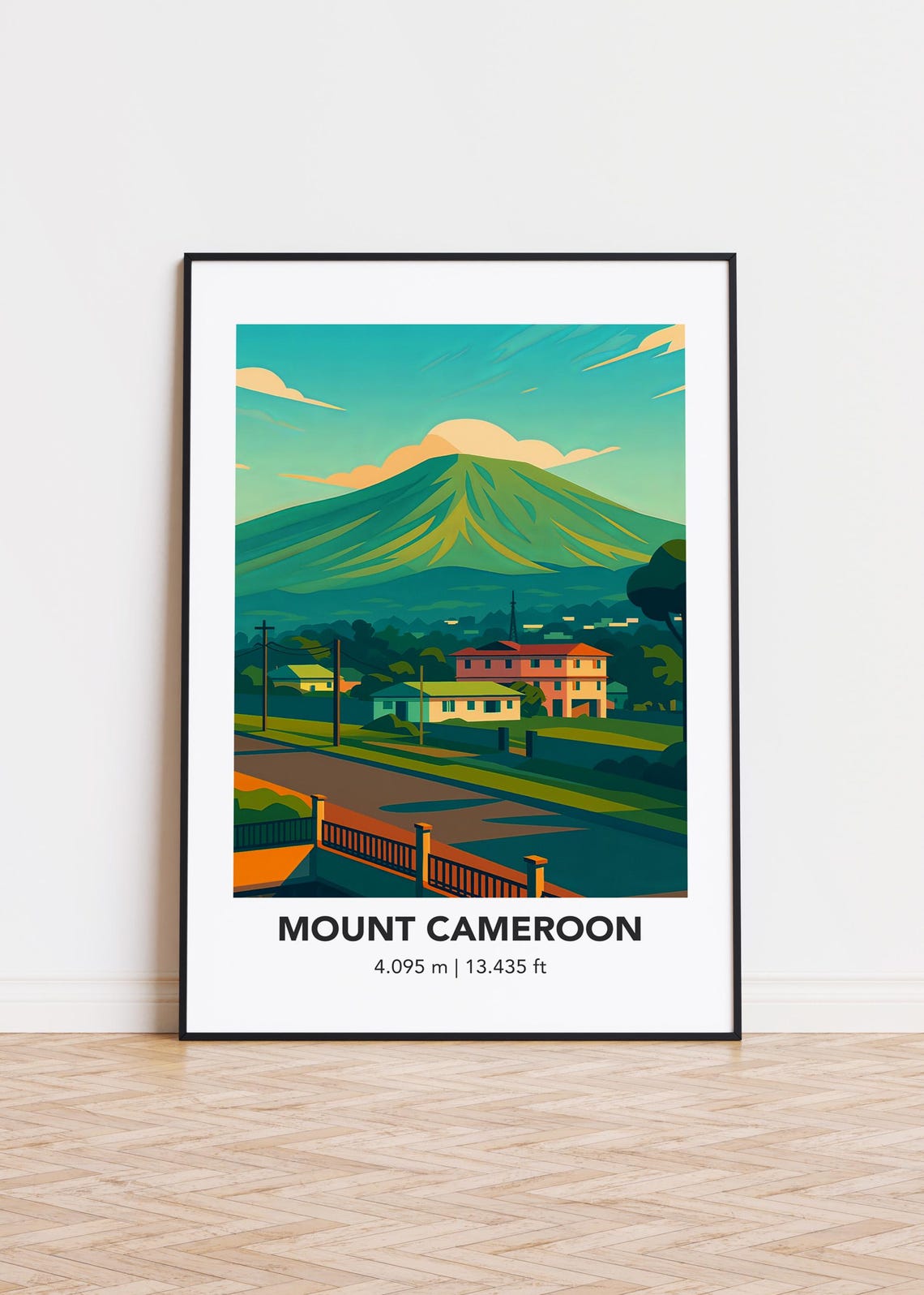 Mount Cameroon Green Volcano Town Elevation Travel Art Poster