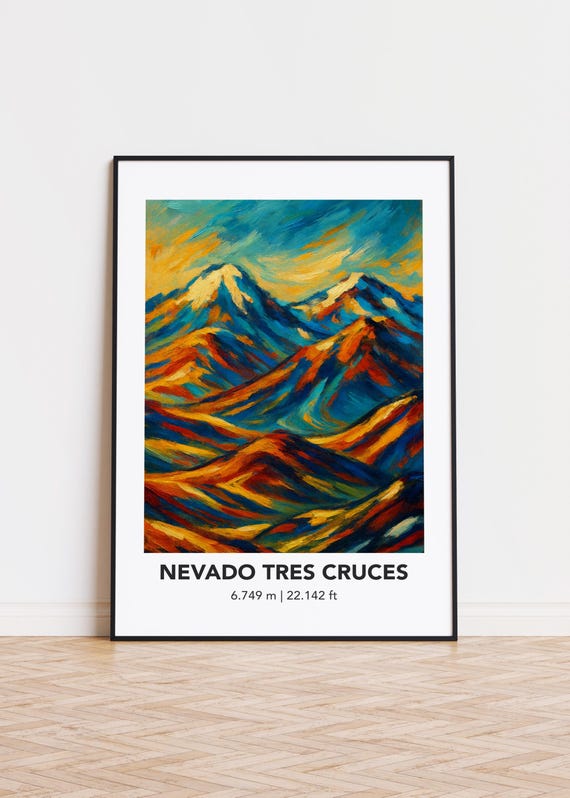 Nevado Tres Cruces Poster Mountain Print Modern Oil Painting Style Art